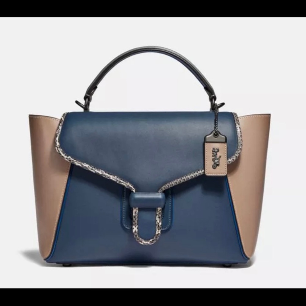BNWT Coach color block/snake trim courier carryall.
